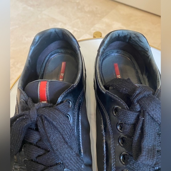 Prada Black Nylon and Patent Leather Low Top Sneakers Size 7 or 8 or 8.5 - Picture 11 of 17